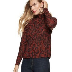 NINE WEST | Slinky Mockneck Red Snake Print Blouse P506